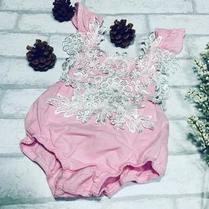 Pink baby girl romper, size 3-6 months.